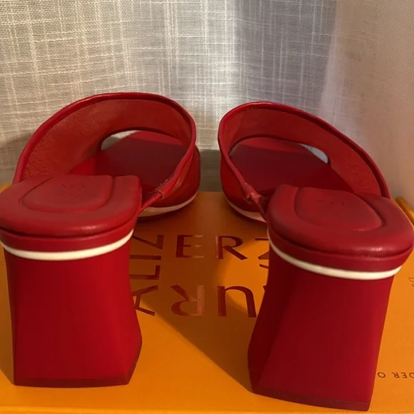 Elegant Red Mesh Heeled Mules - Picture 7 of 12